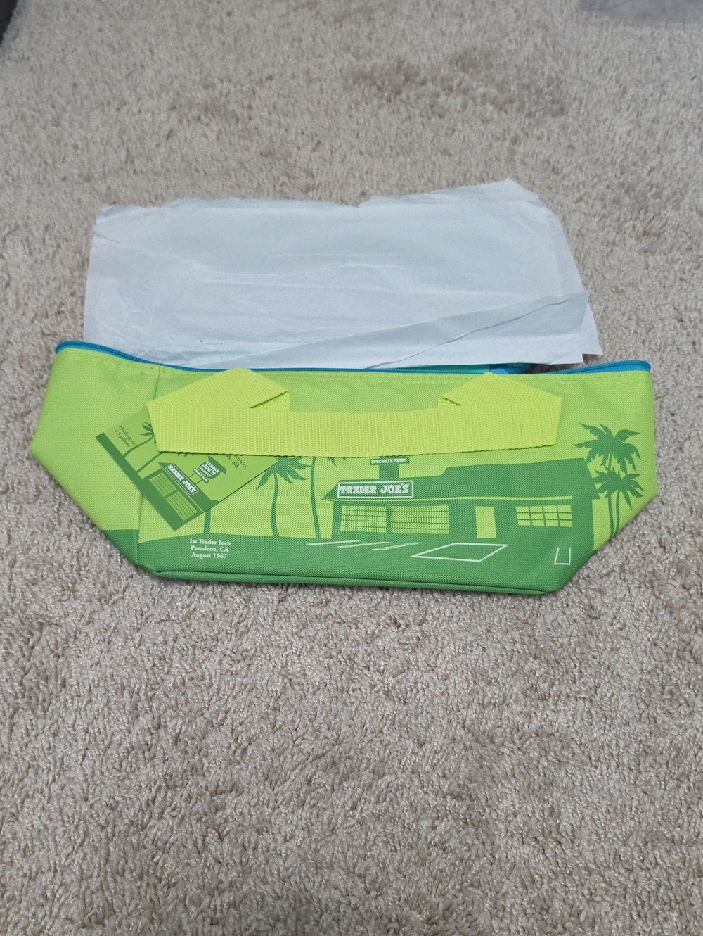 Trader Joe's Lime Green Neoprene Tote Bag